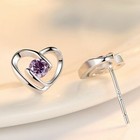 Women Crystal Purple Stone Heart Stud Earrings 925 Sterling Silver Jewellery UK
