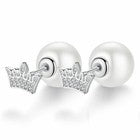 Crystal Crown Pearl Stud Earrings 925 Sterling Silver Womens Girls Jewellery Gif