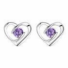 Women Crystal Purple Stone Heart Stud Earrings 925 Sterling Silver Jewellery UK