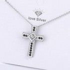 Crystal Cross Pendant Chain Necklace 925 Sterling Silver Women Girls Jewellery