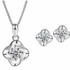 925 Sterling Silver Swirl Crystal Stone Pendant Chain Necklace Stud Earrings UK