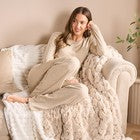 OHS Ribbed Jersey Pyjama Set Womens Lettuce Edge Sleepwear Nightwear Loungewear