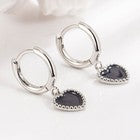 925 Sterling Silver Black Heart Hoop Earrings Women Girls Jewellery Gift