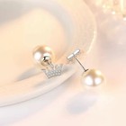 Crystal Crown Pearl Stud Earrings 925 Sterling Silver Womens Girls Jewellery Gif