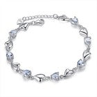 925 Sterling Silver Crystal Heart Linked Charm Bracelet Women Girls Jewellery UK