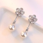 925 Sterling Silver Crystal Flower Pearl Drop Stud Earrings Jewellery Women Gift