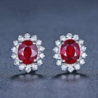 925 Sterling Silver Crystal Red Gemstone Stud Earrings Jewellery Women Gift