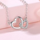 925 Sterling Silver Crystal Heart Linked Pendant Necklace Women Girls Jewellery