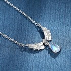 925 Sterling Silver Crystal Angel Wing Moonstone Pendant Necklace Jewellery Gift