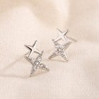 925 Sterling Silver Crystal Star Linked Stud Earrings Jewellery Women Girls Gift