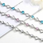 925 Sterling Silver Crystal Stone Heart Linked Charm Bracelet Women Jewellery UK