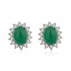 925 Sterling Silver Crystal Green Jade Stud Earrings Jewellery Women Gift