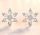 Crystal Snowflakes 925 Sterling Silver Stud Earrings Women Girls Christmas Gift