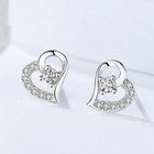 Crystal Heart Stud Earrings Women Girls 925 Sterling Silver Jewellery Gift UK