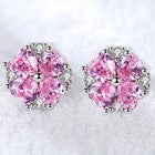 925 Sterling Silver Crystal Pink Heart Necklace Stud Earrings Womens Jewellery