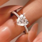 925 Sterling Silver Crystal Love Heart Adjustable Ring Women Jewellery Gift