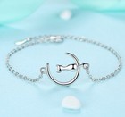Women Girls Cute Moon Cat Charm Bracelet 925 Sterling Silver Jewellery Gift UK