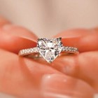 925 Sterling Silver Crystal Love Heart Adjustable Ring Women Jewellery Gift