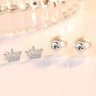Crystal Crown Pearl Stud Earrings 925 Sterling Silver Womens Girls Jewellery Gif