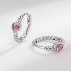 925 Sterling Silver Crystal Pink Heart Hoop Earrings Women Jewellery Gift UK