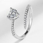 925 Sterling Silver Crystal Heart Adjustable Ring Women Girls Jewellery Gift UK