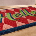 OHS Hello Slogan Doormat Diamond Check Non Slip Indoor Outdoor Coir Door Mat Rug