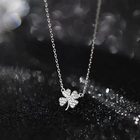 925 Sterling Silver Crystal Clover Flower Pendant Necklace Women Jewellery Gift