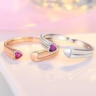 925 Sterling Silver Pink Crystal Heart Adjustable Ring Women Girls Jewellery