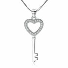 Women Crystal Heart Key Pendant Chain Necklace 925 Sterling Silver Jewellery UK