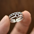 Vintage Heart Double Layer Adjustable Ring 925 Sterling Silver Women Jewellery