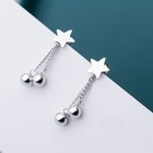 925 Sterling Silver Star Bead Dangle Drop Stud Earrings Women Girls Jewellery