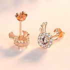 Christmas Crystal Elk Stud Earrings 925 Sterling Silver Women Girls Gift UK