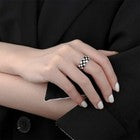 Fashion Checkerboard Heart Adjustable Ring 925 Sterling Silver Jewellery Gift