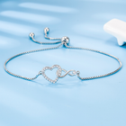 925 Sterling Silver Crystal Heart Fashion Adjustable Bracelet Women Jewellery