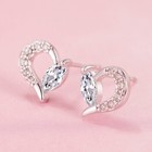 925 Sterling Silver Crystal Heart Shaped Stud Earrings Jewellery Women Gift UK