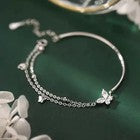 925 Sterling Silver Crystal Butterfly Double Layer Bracelet Women Jewellery Gift