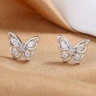 925 Sterling Silver Crystal Butterfly Stud Earrings Womens Girls Jewellery Gift