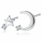 Crystal Moon Star Stud Earrings 925 Sterling Silver Women Girls Jewellery Gift