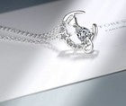 Women Crystal Moon Cat Pendant Chain Necklace 925 Sterling Silver Jewellery UK
