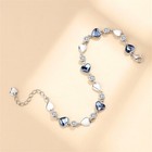 925 Sterling Silver Crystal Love Heart Linked Charm Bracelet Women Jewellery UK