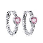 925 Sterling Silver Crystal Pink Heart Hoop Earrings Women Jewellery Gift UK