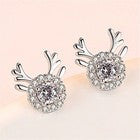 Christmas Crystal Elk Stud Earrings 925 Sterling Silver Women Girls Gift UK