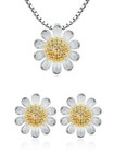Women Sun Flower Pendant Necklace Stud Earrings Ring 925 Sterling Silver