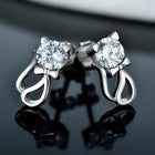 Womens Girls 925 Sterling Silver Cute Crystal Cat Stud Earrings Jewellery Gift