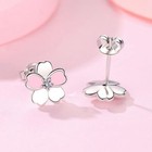 925 Sterling Silver Pink Flower Pendant Necklace Stud Earrings Womens Gift