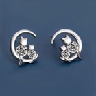 Womens Girls Crystal Moon Cats Stud Earrings 925 Sterling Silver Jewellery Gift