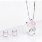 Moonstone Cat Pendant Necklace Stud Earrings 925 Sterling Silver Women Jewellery