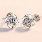 Women Girls Crystal Stone Clover Stud Earrings 925 Sterling Silver Jewellery UK