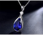 Blue Crystal Water Drop Pendant Chain Necklace 925 Sterling Silver Jewellery UK