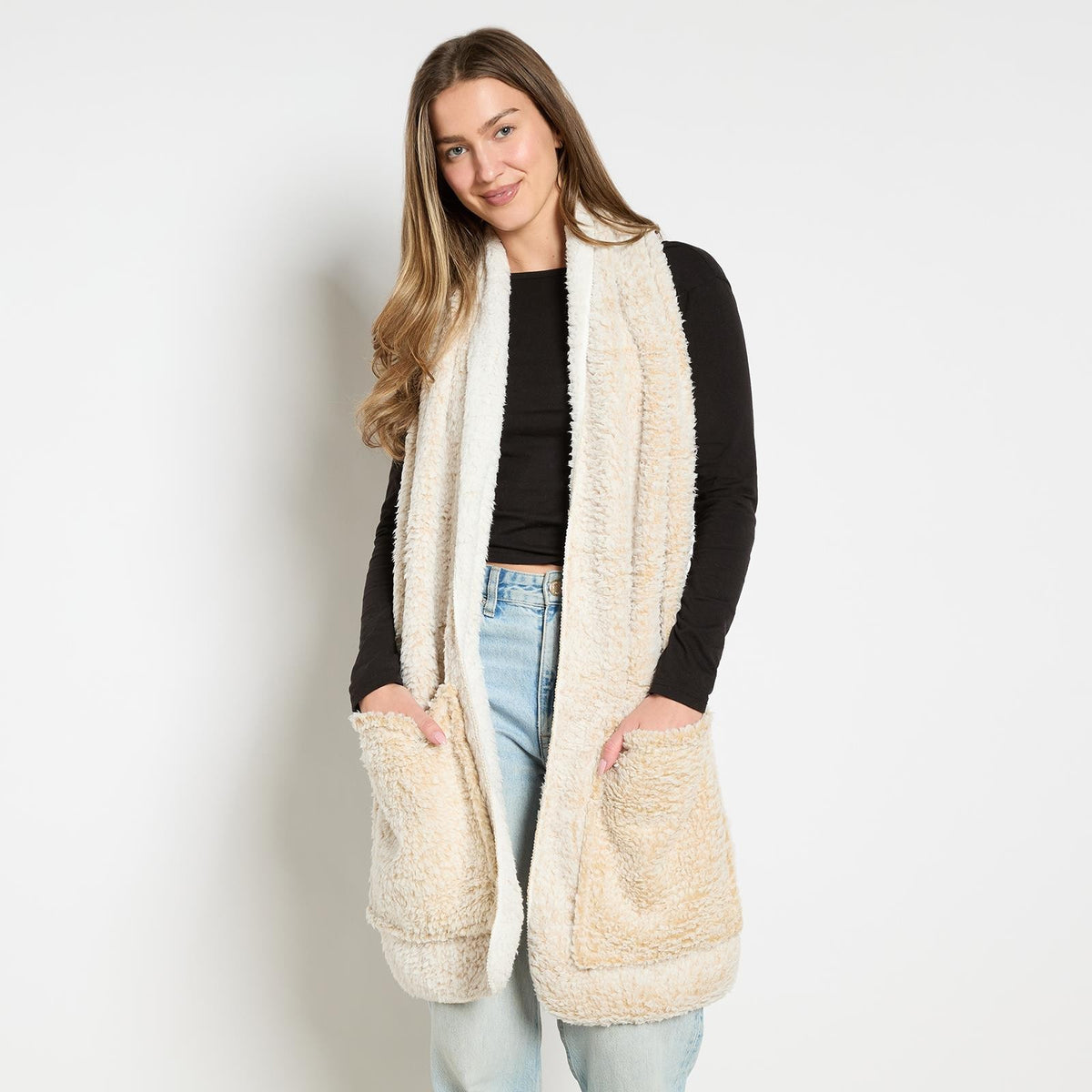 OHS Teddy Fleece Scarf Long Thermal Soft Pockets Hand Neck Warmer Marl Wrap